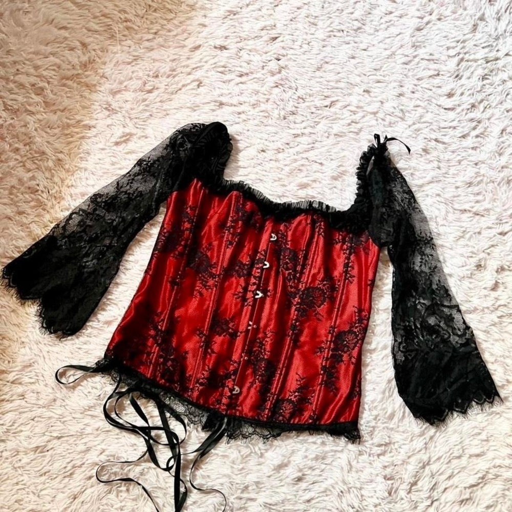 Dark Romance Whimsygoth Victorian Floral Lace Corset Bustier‎ Womens 4XL Vampire
